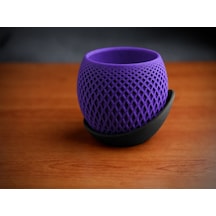 3d Baskı Küre Saksı - Kafes Dokulu İki Parçalı Dekoratif Saksı - Mor-siyah 53617025