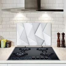 Decorıta Gümüş Desen - Cam Ocak Arkası Koruyucu 40cm X 60cm Beyaz