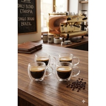 4 Lü Türk Kahvesi Bardağı Kuplu Espresso Bardağı Çift Cidarlı 80 Ml Şeffaf