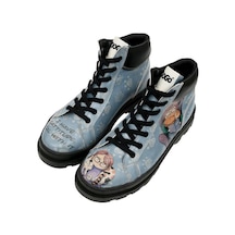 Kadın Vegan Deri Mavi Bot - I Have Cattitude Tasarım Multicolor
