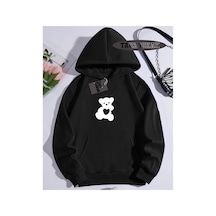 Tarzsokak Kapşonlu Sweatshirt Siyah Tatlı Ayı Özel Tasarım