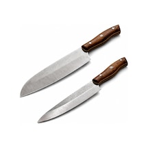 N690 Çelik Santoku Ve Guyuto Bıçak Seti 2 Parça Profesyonel Şef Bıçağı, Özel Tasarım Ceviz Sap, Premium M Genel