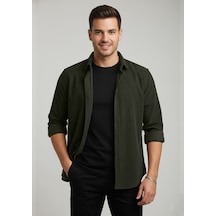 Deepsea Erkek Yeşil Kadife Fitilli Rahat Kesim Gömlek Yumuşak Dokulu Likralı Kadife Gömlek 2600758 Yeşil