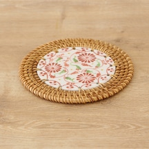 Rattan Çerçeveli 14 Cm. Kırmızı Üçlü Çiçek Desenli Dekoratif Obje Diğer