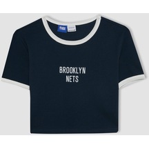 Defacto Defactofit Nba Brooklyn Nets Crop Bisiklet Yaka Kısa Kollu Tişört B9994ax24smnv146