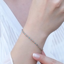 Rose Gold Kaplama Firüze Taşlı Dorika Bileklik Gümüş