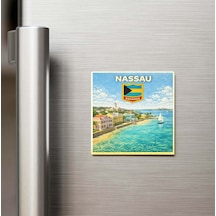 Retro Bahamalar Nassau Şehri Temalı Vintage Buzdolap Magneti 9x9 Cm