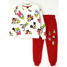 Minnie Ve Daisy Baskılı Mevsimlik Kız Çocuk Eşofman Takımı 2029 Kırmızı-beyaz