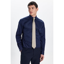 Tudors Erkek Slim Fit Non-ıron Pamuklu Doğa Dostu Ekoteks Belgeli Ütü Gerektirmez Lacivert Gömlek-32996 Lacivert