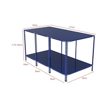 2 Katlı Renkli Paketleme Masası - Atölye, Depo, Hobi Çalışma Masası - Mavi Siyah-177x93 Cm-75 Cm Çok Renkli