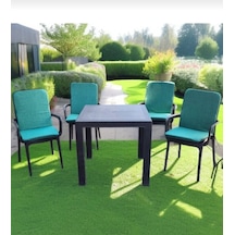 Sandalye Minderi Masa Örtüsü Fermuarlı Lastikli 4'lü 4 Cm Sünger Alt 42x42 Sırt 42x42 Düz Yeşil