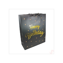 Happy Birthday Siyah Karton Çanta, 32 X 26 X 10 Cm - 1 Adet