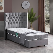 Setaymobilya Baza, Matilda Tek Kişilik Baza + Başlık + Comfort Yatak, Gri