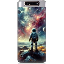 Samsung Galaxy A80 Uyumlu Galakside Yalnız Astronot Desenli Silikon Kılıf Çok Renkli
