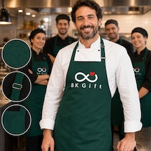 Logonuza Özel 10 Adet Yeşil Mutfak Önlüğü - Ayarlanabilir Boyun Askısı - Ön Cepli