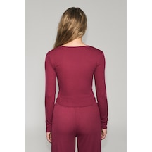 Grimelange Urban Beat Tullıa Kadın Önü Fermuarlı Baskılı Esnek Ve Yumuşak Kumaşlı Slim Fit Bordo Bluz bordo
