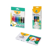 12'li Keçeli + Sulu Boya + Pastel Boya Set Çok Renkli