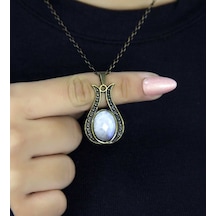 Doğal Taş Aytaşı Doğal Taşlı Lale Modelli Antik Kadın Kolye Euk44ay Beyaz