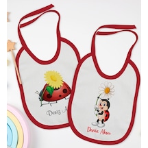 BK Kids Kişiye Özel Uğur Böceği Tasarımlı 2’li Kırmızı Mama Önlüğ Kırmızı