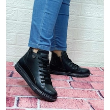 Voyager 8498 Siyah Hakiki Deri Kaymaz Taban Fermuarlı Bağacaklı B