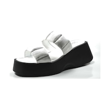 Özgençshoes 310 Hakiki Deri Beyaz Kalın Taban Kadın Sandalet-Beyaz