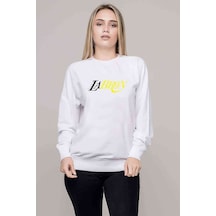 Lebron Lakers Baskılı Beyaz Kadın Sweatshirt