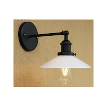 S Retro Siyah Mafsalı Beyaz Başlıklı Metal Aplik 23cm Siyah