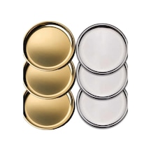 3'lü Gold + 3'lü Gümüş Paslanmaz Çelik  Yuvarlak Çay Kahve