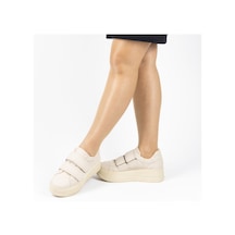 Kadın Kalın Tabanlı Cırtlı Günlük Spor Ayakkabı Sneakers Bej
