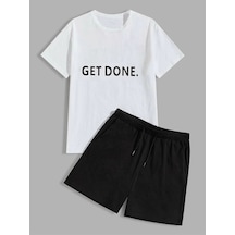 Get Done. T-shirt Şort - Beyaz Siyah Alt Üst Takım Şort Tişört Kombin Baskılı Bisiklet Yaka Beyaz Siyah Get Done. T-shirt Şort - Beyaz Siyah Alt Üst Takım Şort Tişört Kombin Baskılı Bisiklet Yaka Beyaz Siyah