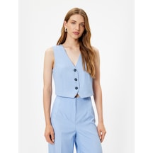 Koton Yelek Slim Fit V Yaka Düğmeli Açık Mavi 4sak20120uw Açık Mavi