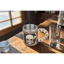 3d Gotik Kurukafa İskelet Tasarımlı Kupa Paslanmaz Çelik İç Hazneli Kulplu Dekoratif Bardak 400 Ml. Çok Renkli
