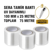 Uv Dayanımlı Şeffaf Pe Sera Tamir Bandı 100 Mm 25 Mt 3 Lü Set Toplam 75 Mt, Maket Bıçağı Hediyeli