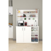 %100 Mdflam Kahve Köşesi Çok Amaçlı Mutfak Dolabı Kahve02 Beyaz Beyaz