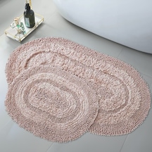 Doğal Pamuklu Spagetti Oval Pudra 2'li Banyo Paspası Seti Banyo Vizon