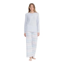 U.S. Polo Assn. 17096 Kadın Gri Uzun Kollu Patlı Pijama Takım Gri