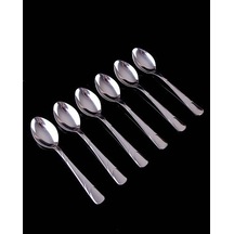 6 Adet Metal Çizgili Tatlı Kaşığı 15 CM Gri
