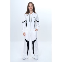 Kız Çocuk %100 Pamuk Garnili Kapüşonlu Fermuarlı Oversize Alt&üst Trend Eşofman Takımı-315-eşt-0003 Ekru