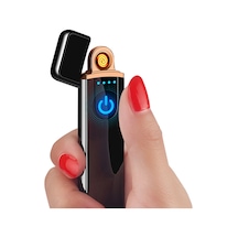 Usb Şarjlı Çift Taraflı Elektronik Dokunmatik Slim Çakmak Siyah