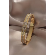 316l Çelik Gold Renk Zirkon Taşlı Kadın Kelepçe Çok Renkli