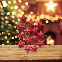 Vıp 13 Adet Simli Kırmızı Yıldız Süs Kırmızı Yıldız Noel Ağacı Süsleri Yılbaşı Ağacı Süsleri 7 Cm