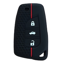Autohan Keys Anahtar Koruma Kılıfı, Toyota Corolla Auris Yaris Verso Avensis Aygo Hilux İçin Uyumlu, Siyah Kırmızı Çizgili Petek Desenli