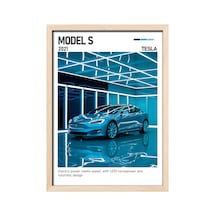 Tesla Model S Ahşap Çerçeveli Poster Tablo Elektrikli Ahşap 01
