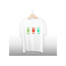 Peace Love Art Detaylı Unisex Tişört Beyaz