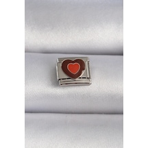 316l Çelik Gümüş Renk Kahverengi Kalp İşlemeli Nomination Charm