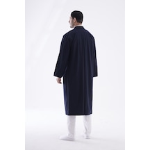 Erkek Namaz Elbisesi V Yaka Düğmesiz Önü Açık Namaz Cübbesi / İmam Cübbesi - Siyah Lacivert