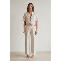 Quzu 25yckt00478 Vatkalı Crop Blazer Ceket Naturel