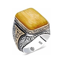 Gümüş Sıkma Kehribar Kare Erkek Yüzük-202226 Çok Renkli