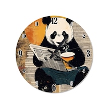 Gazete Okuyan Panda Tasarım Duvar Saati Çok Renkli