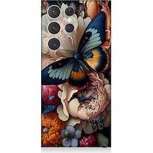 Samsung Galaxy S23 Ultra Uyumlu Silikon Kılıf Kelebek Ve Çiçek